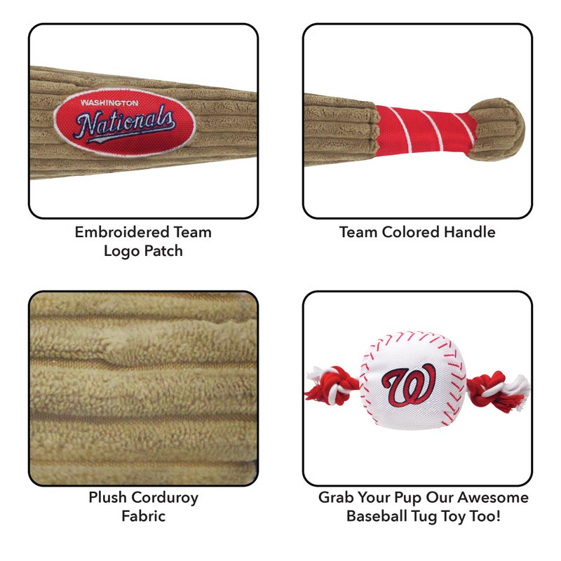 Pets First MLB Washington Nationals Baseball Bat Toy for DOGS & CATS. Soft Corduroy Plush Dog Toy with Inner SQUEAKER, MLB Chew Toys for Dogs or Cats. Durable Fun Interactive Dog Toy with Team Names and Logo - Image 2